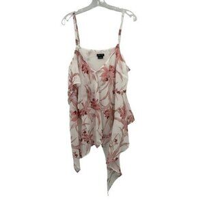 City Chic XS / 14 Floral Print Tunic Tank Top Blouse Asymmetrical Hem Red White